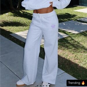 SOLD White Fox With Love For You Wide Leg Sweatpants in Grey Marle